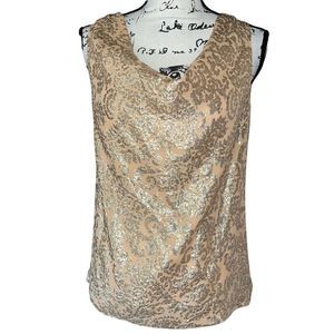J. Crew gold silk & metallic drape neck sleeveless blouse 6